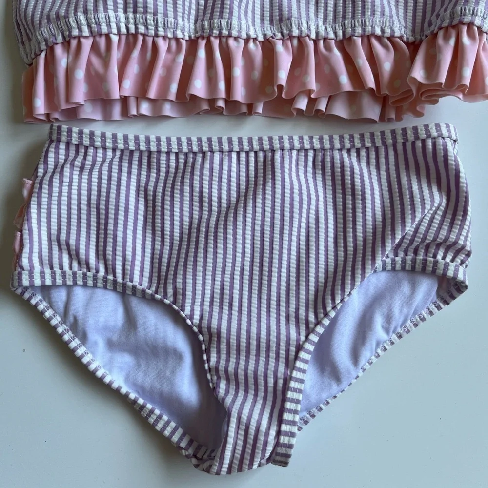 Ruffle Butts Pink and White Rashguard Swim Set